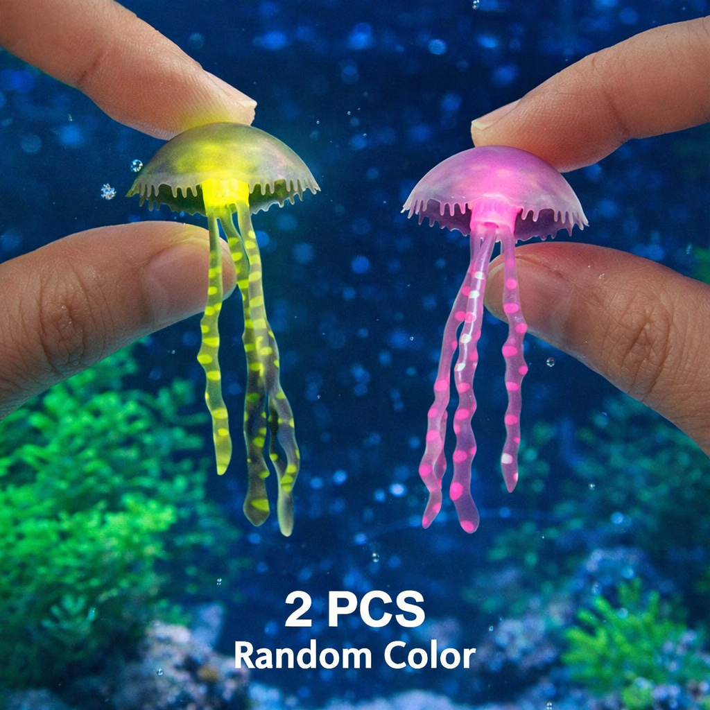 Aquarium Fish Games - 発光シミュレーションクラゲ 2個入り ランダムカラー 浮遊水槽装飾 水中景観 魚タンクオーナメント