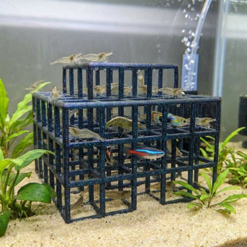 Aquarium Fish Games - 3Dプリント製魚エビ隠れ家シェルター プラスチック製中空エビ隠れ場所 ナチュラルルック グリッド型 多層構造