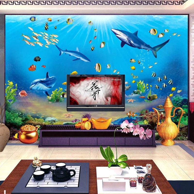 カスタマイズされた壁紙 HD 水中世界サメ熱帯魚 3D 壁画 - Aquarium Fish Wallpaper Hd のレビューと価格