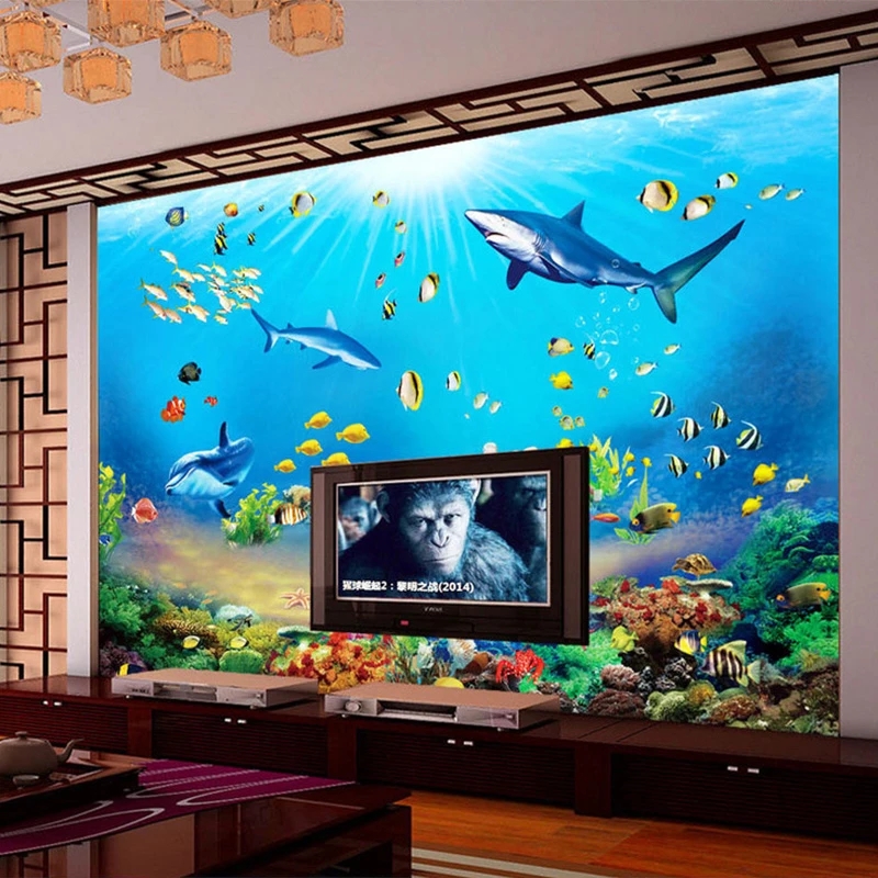 カスタマイズされた壁紙 HD 水中世界サメ熱帯魚 3D 壁画 - Aquarium Fish Wallpaper Hd のレビューと価格